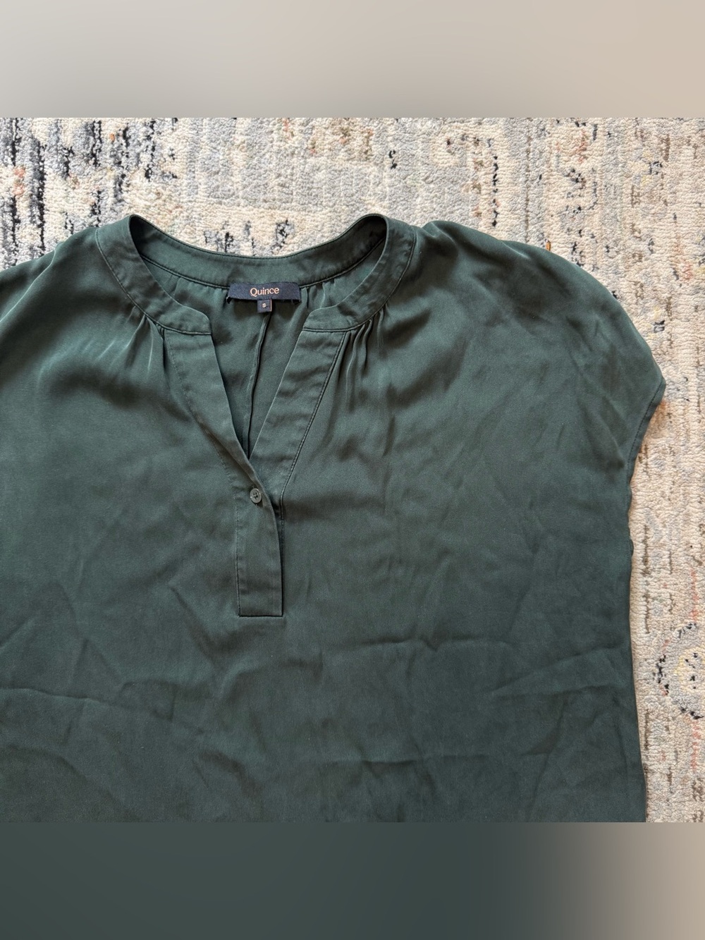 Quince Silk Blouse dark green Small - Picture 2 of 4